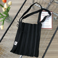Knitted Pleats Tote Organ Bag Contrast Shoulder Shopper