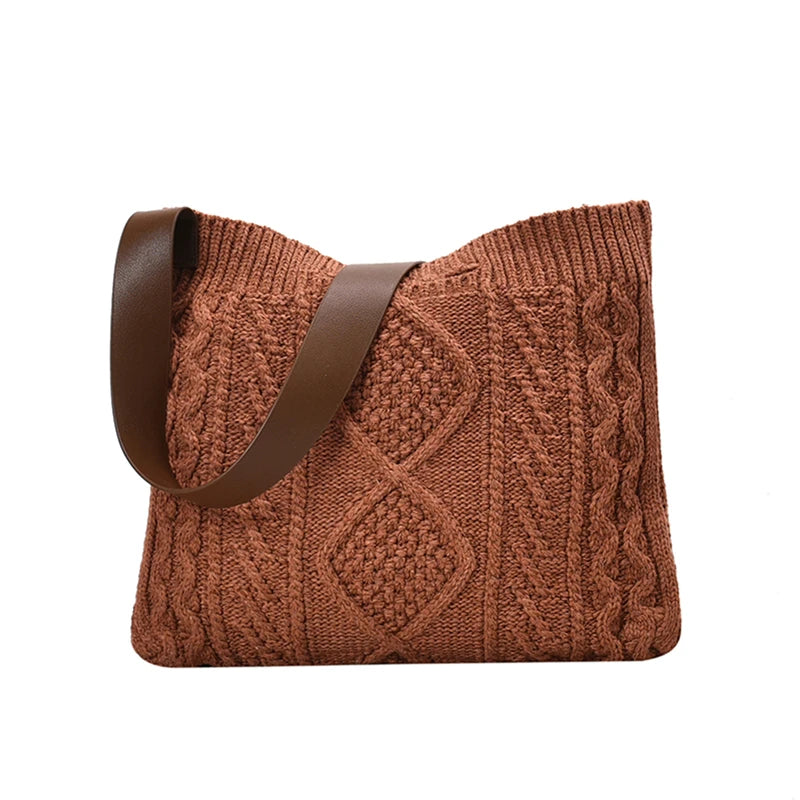 Female Woolen Knitted Braid Handbag Winter Retro Over Shoulder Bag