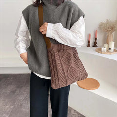 Female Woolen Knitted Braid Handbag Winter Retro Over Shoulder Bag