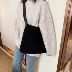 Female Woolen Knitted Braid Handbag Winter Retro Over Shoulder Bag