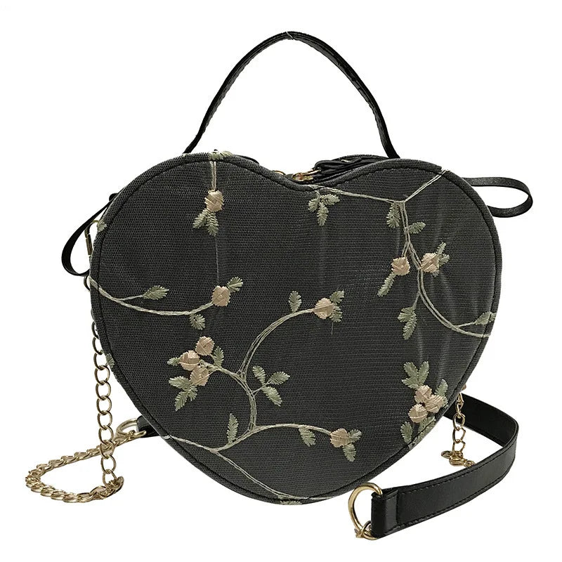 Female Small Bag Lace Messenger One-Shoulder Portable Heart-Shaped Bag