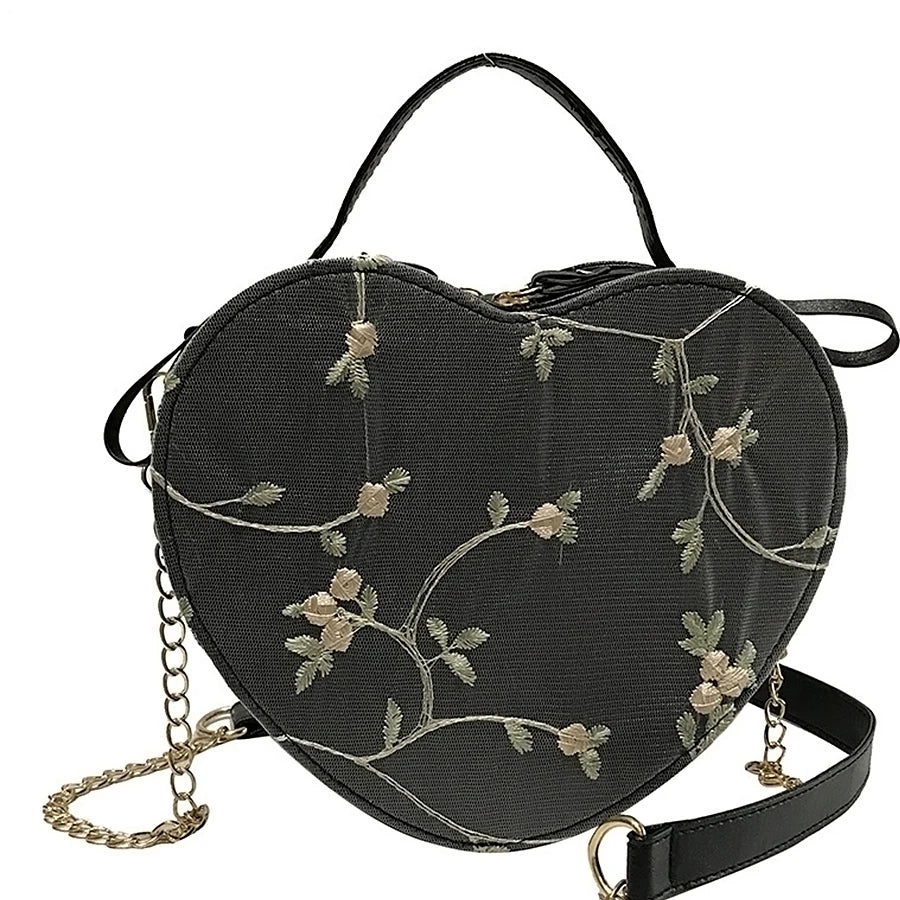 Female Small Bag Lace Messenger One-Shoulder Portable Heart-Shaped Bag