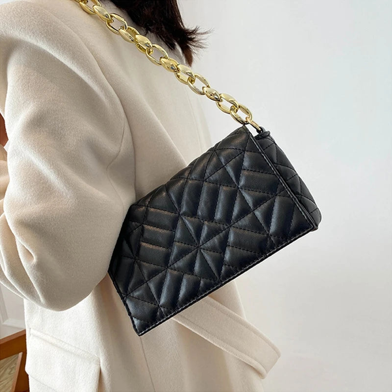 Women's PU Leather Shoulder Bag with Metal Chain Shoulder Strap