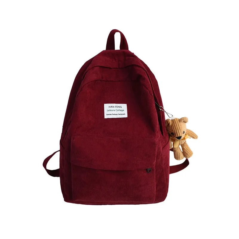 Female Corduroy School Bag Backpack Large Capacity
