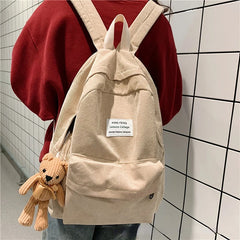 Female Corduroy School Bag Backpack Large Capacity