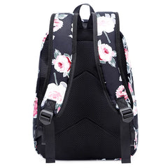 Girls Floral Backpack Set with Food Bag - Green Flowers School Bags