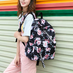 Girls Floral Backpack Set with Food Bag - Green Flowers School Bags