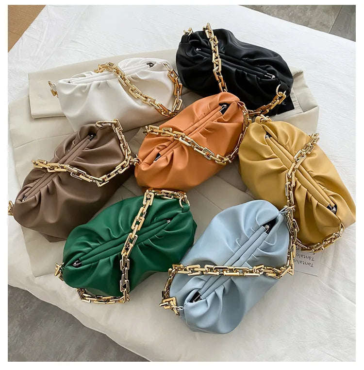 Fitshinling PU Handbag Chain Clutch Pleated Women's Bag