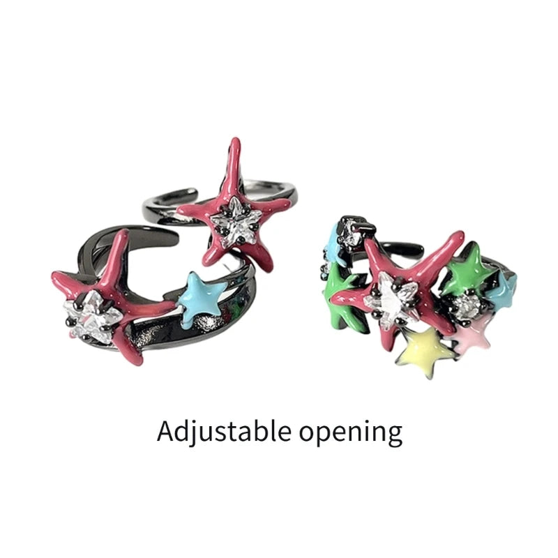 Crystal Micro-Inlaid Zircon Star Ring Girls Travel Accessories