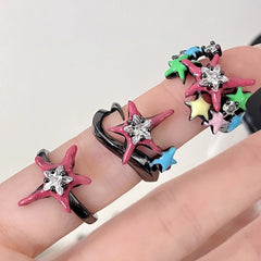 Crystal Micro-Inlaid Zircon Star Ring Girls Travel Accessories