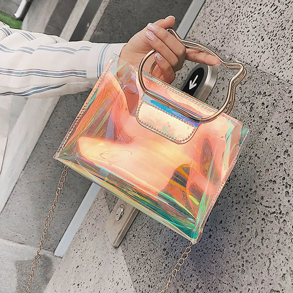 Laser Waist Pack Chain Shoulder Bag Mini Perspective Cat Handbag