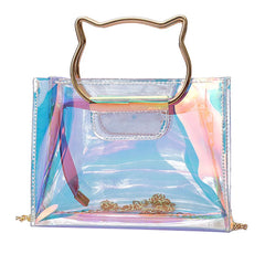 Laser Waist Pack Chain Shoulder Bag Mini Perspective Cat Handbag