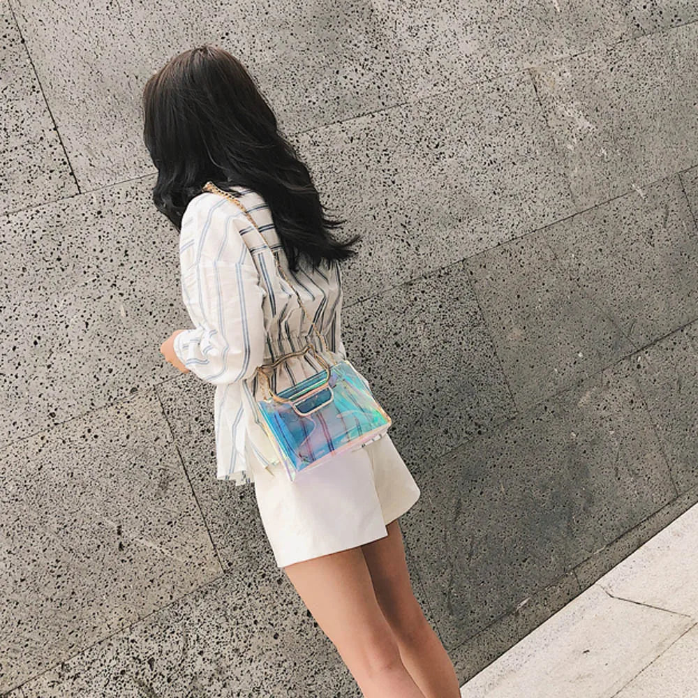 Laser Waist Pack Chain Shoulder Bag Mini Perspective Cat Handbag