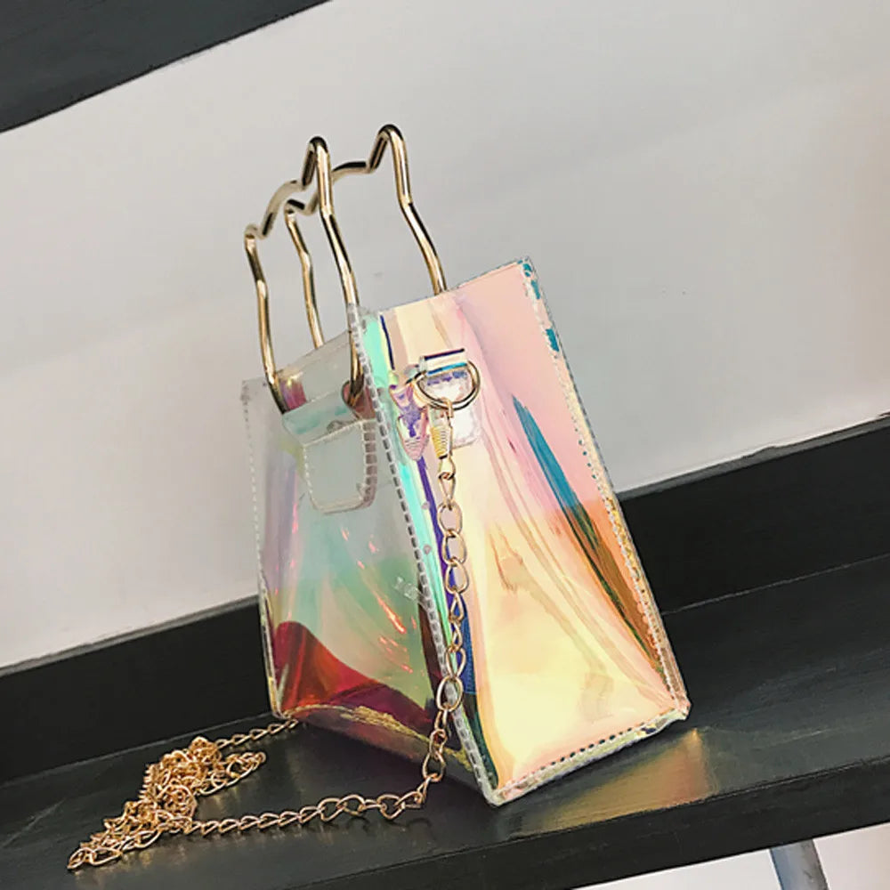 Laser Waist Pack Chain Shoulder Bag Mini Perspective Cat Handbag