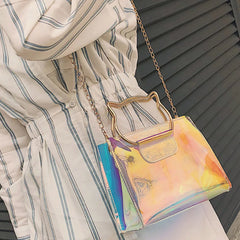 Laser Waist Pack Chain Shoulder Bag Mini Perspective Cat Handbag