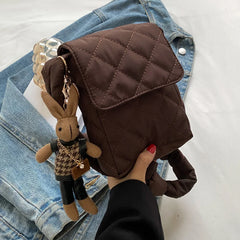 Flap Crossbody Bag with Rabbit Toys Rhombic Lattice Wallet for Weekend Vacation