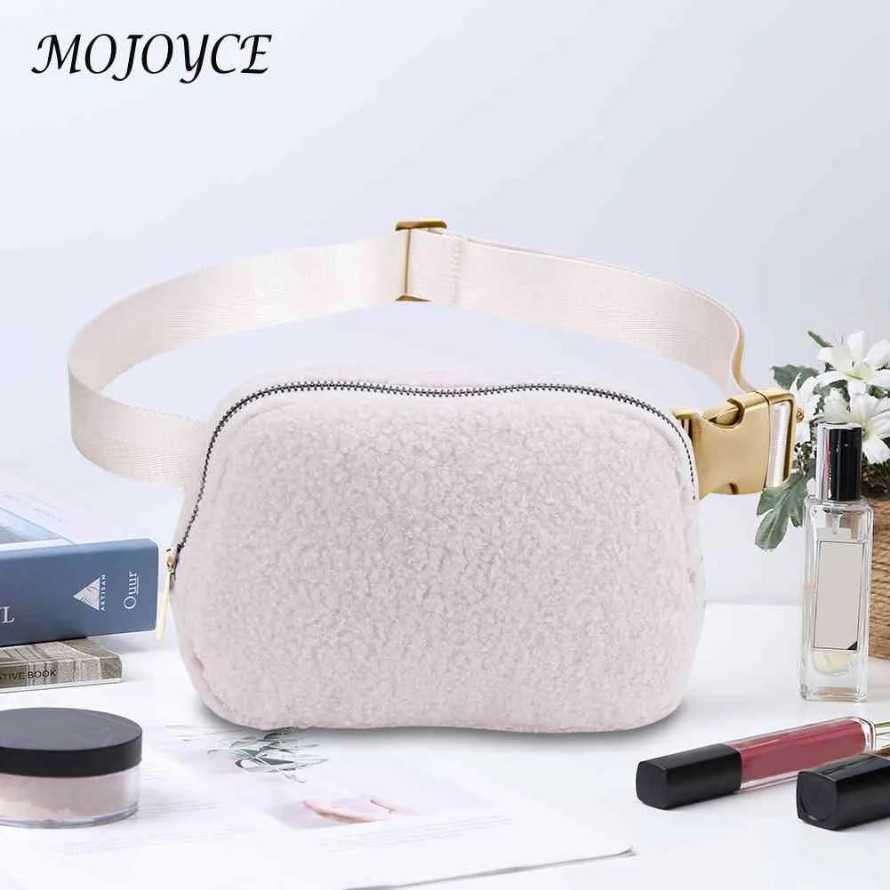 Plush Fleece Hip Bag with Zipper Pocket