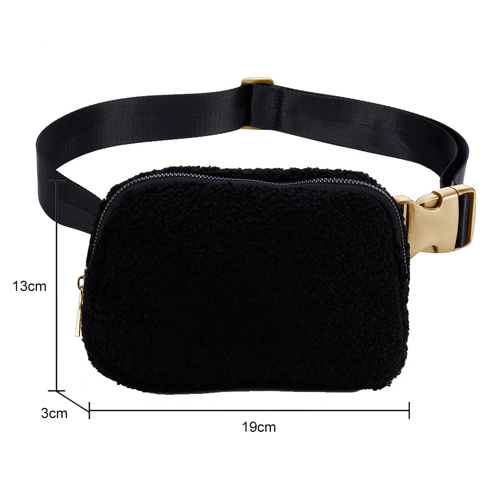 Plush Crossbody Bag with Zipper Pocket for Women