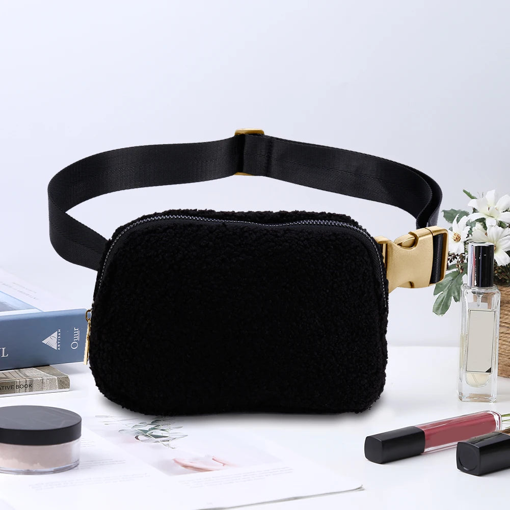 Plush Crossbody Bag with Zipper Pocket for Women