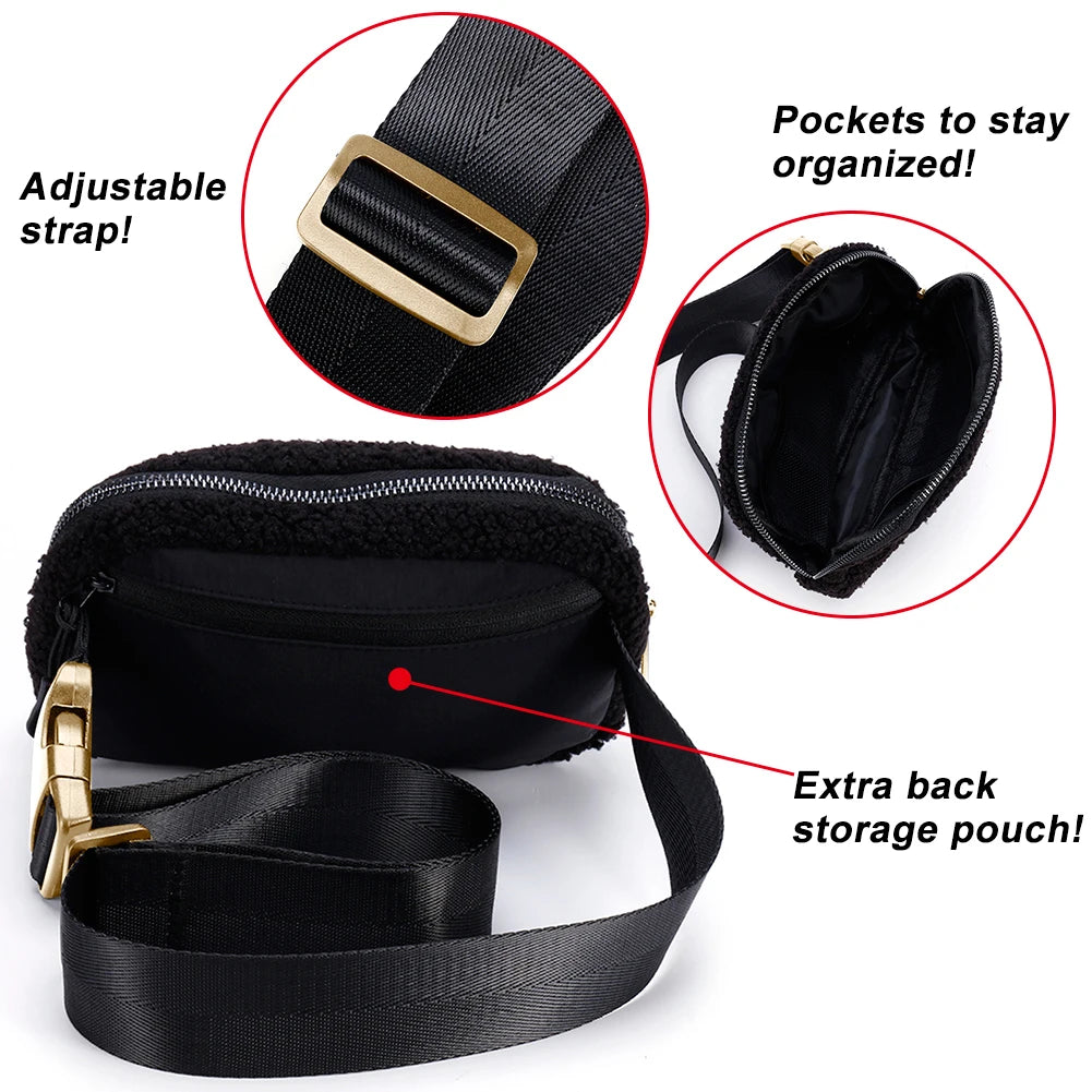 Plush Crossbody Bag with Zipper Pocket for Women