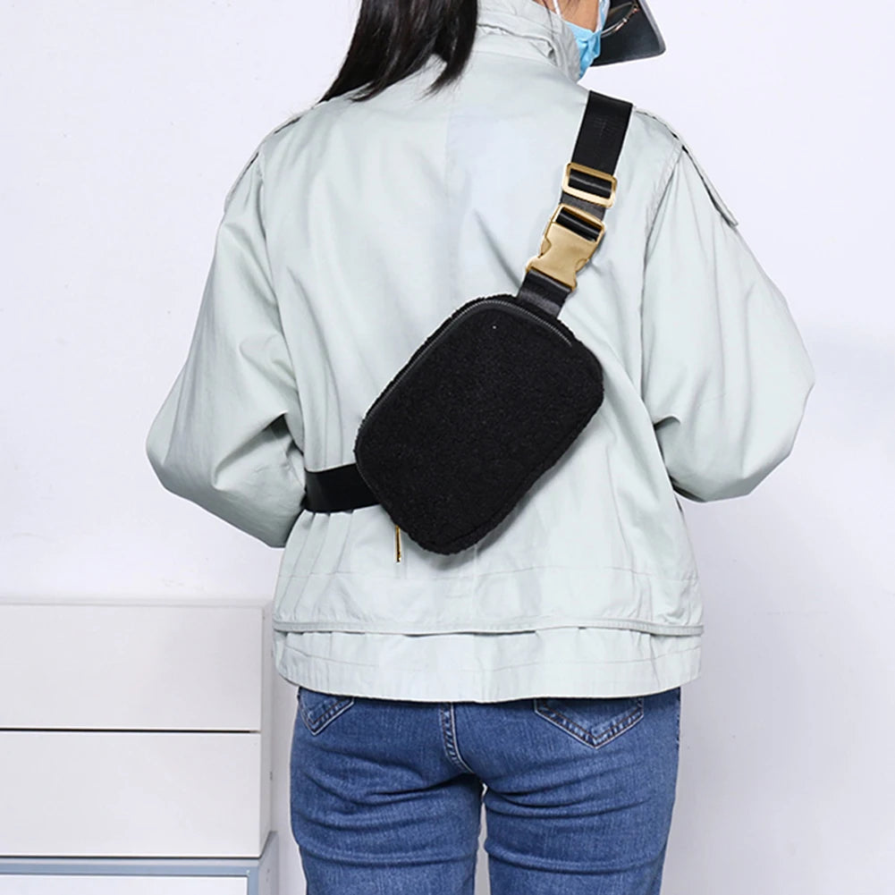 Plush Crossbody Bag with Zipper Pocket for Women