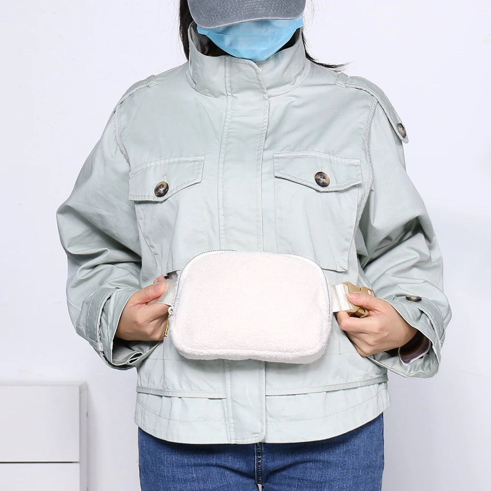 Plush Crossbody Bag with Zipper Pocket for Women