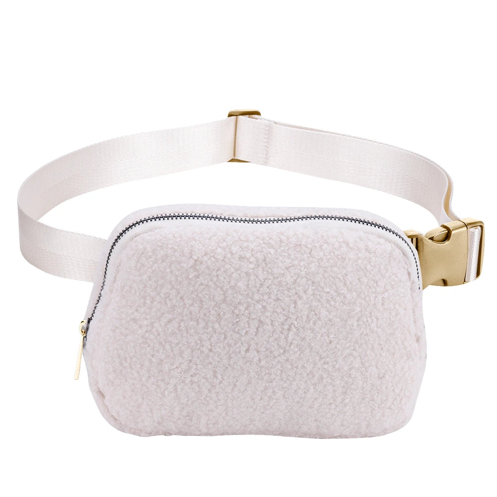 Plush Fleece Waist Bag Zipper Pocket Outdoor Sports Bag