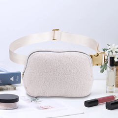 Plush Waist Bag Zipper Pocket Women Shoulder Bag for Outdoor Sports