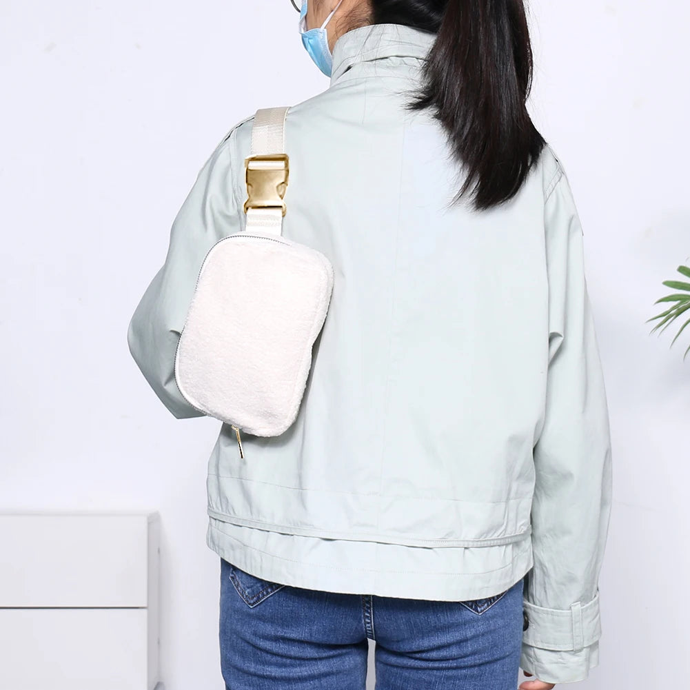 Plush Fleece Waist Bag Zipper Pocket Outdoor Sports Bag