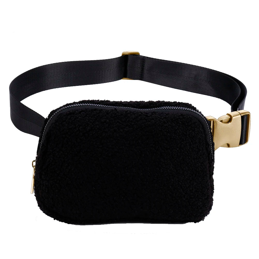 Plush Waist Bag Zipper Pocket Women Shoulder Bag for Outdoor Sports