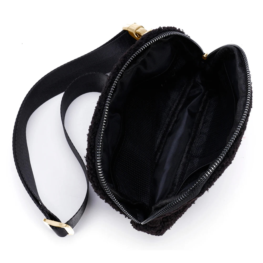 Plush Fleece Waist Bag Zipper Pocket Outdoor Sports Bag