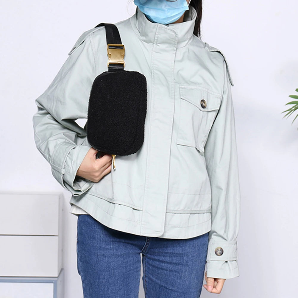 Fleece Waist Belt Bag Zipper Pocket Women Bum Hip Bag Solid Adjustable Strap