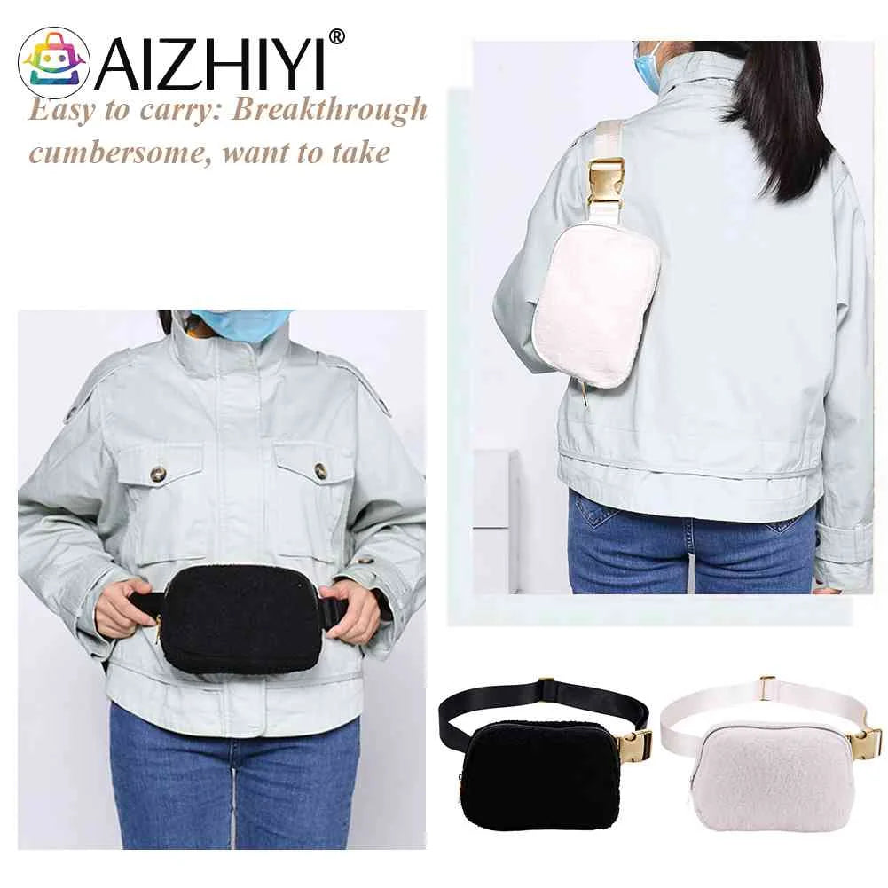 Fleece Waist Belt Bag Zipper Pocket Women Crossbody Bag for Outdoor Sports