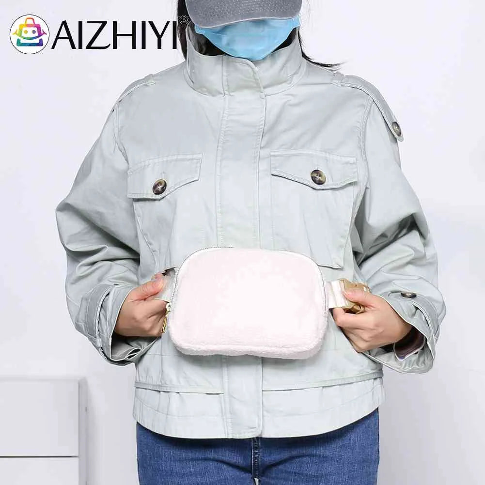 Fleece Waist Belt Bag Zipper Pocket Women Crossbody Bag for Outdoor Sports