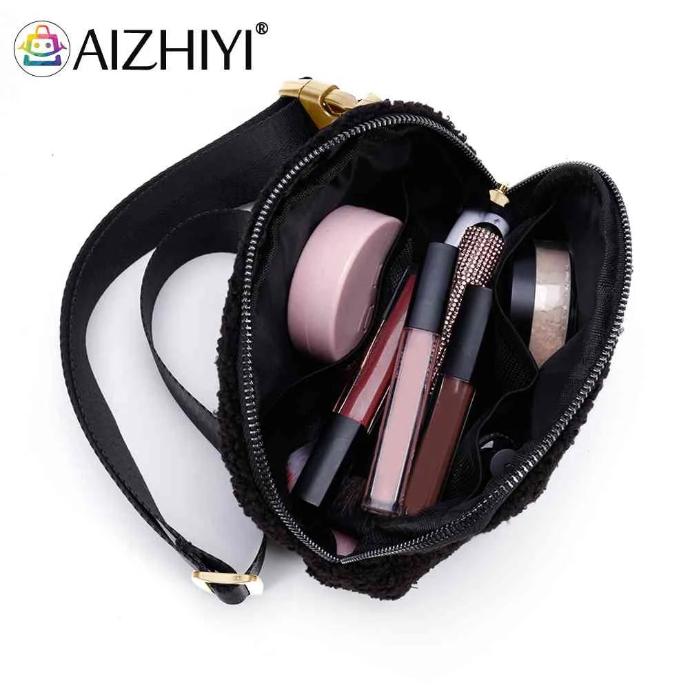 Fleece Waist Belt Bag Zipper Pocket Women Crossbody Bag for Outdoor Sports