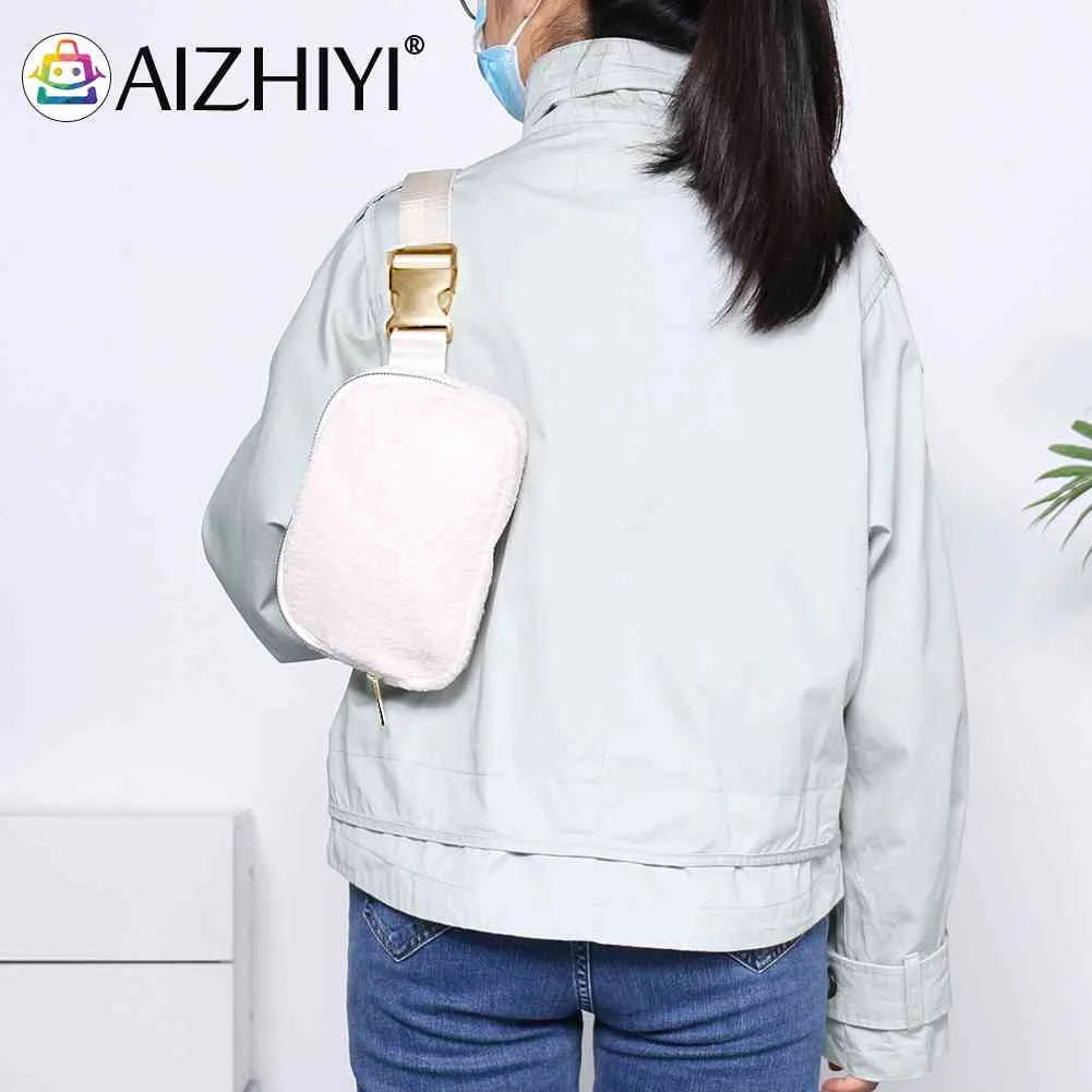Fleece Waist Belt Bag Zipper Pocket Women Crossbody Bag for Outdoor Sports