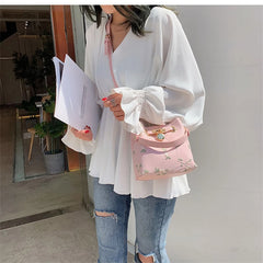 Floral Embroidery Bucket Messenger Bag Ladies One-shoulder Bag