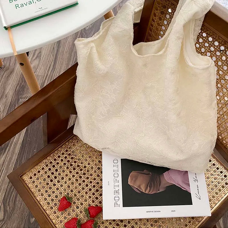 Floral Embroidery Lace Shoulder Bags Canvas Handbags