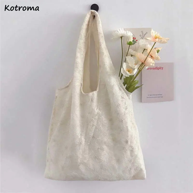 Floral Embroidery Lace Shoulder Bags Canvas Handbags