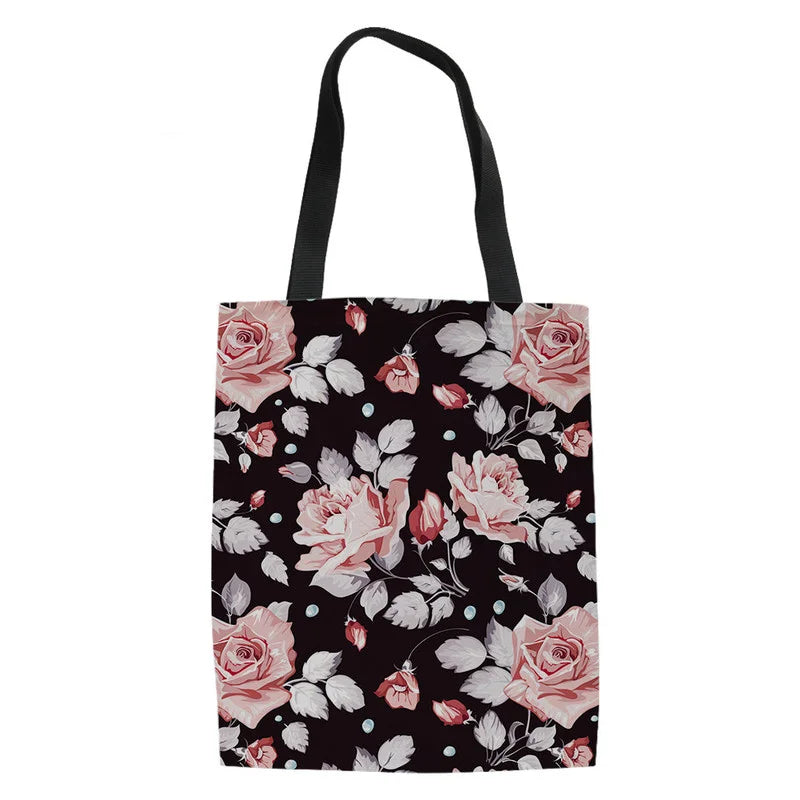 Floral 3D Printing Student Book Bag Canvas Shoulder Pocket Ladies Grocery Bag