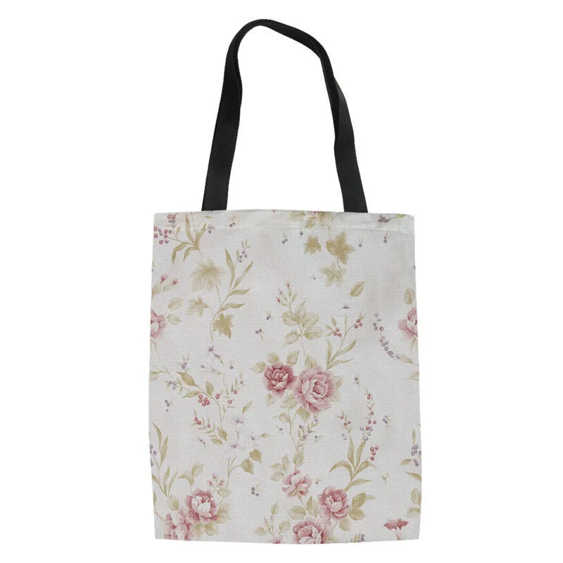 Floral 3D Printing Student Book Bag Canvas Shoulder Pocket Ladies Grocery Bag
