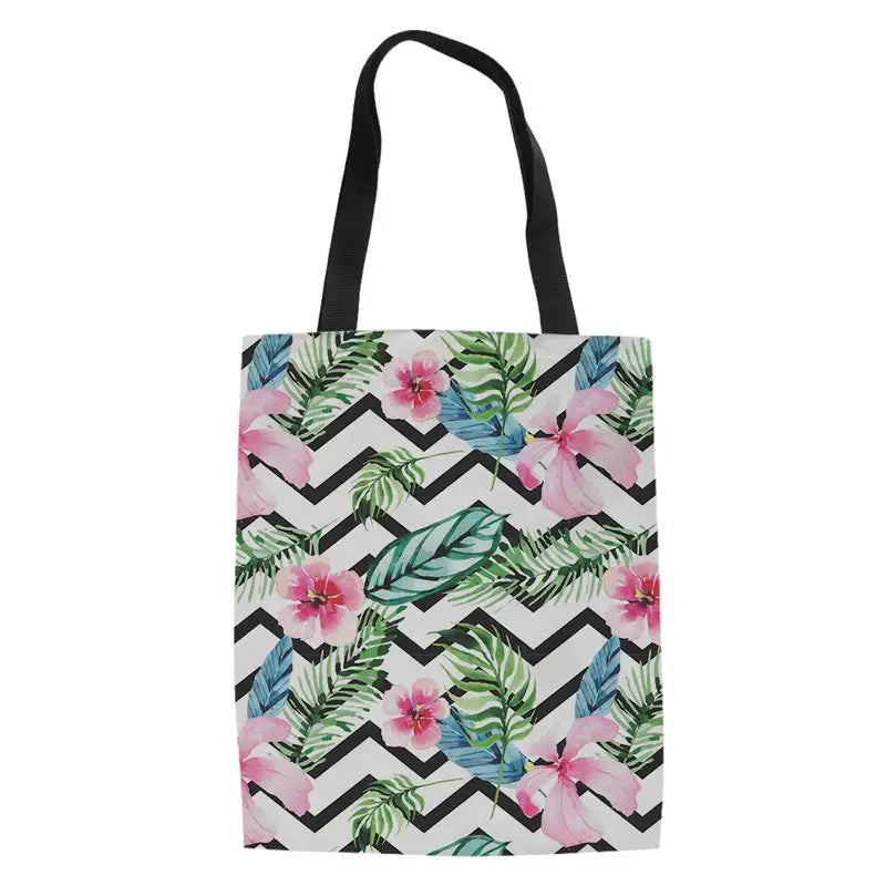Floral 3D Printing Student Book Bag Canvas Shoulder Pocket Ladies Grocery Bag