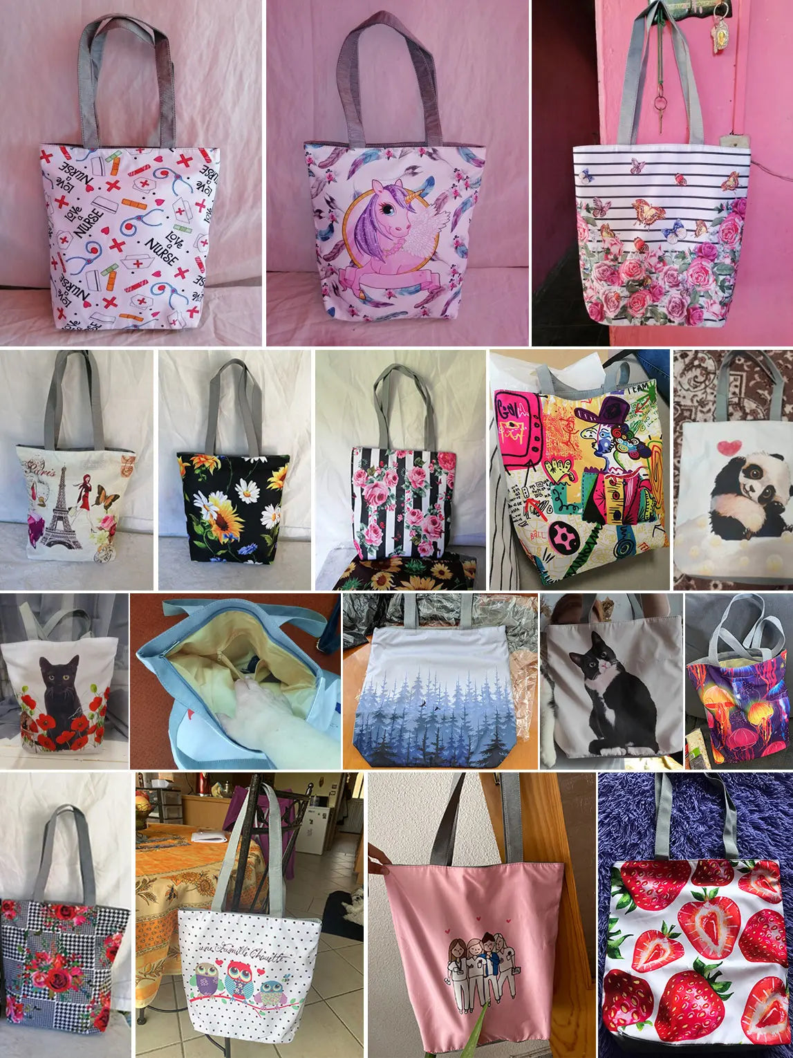 Floral Letter Shopping Bags Large Handbags Shoulder Canvas Tote
