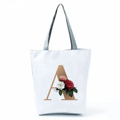 Floral Letter Shopping Bags Large Handbags Shoulder Canvas Tote