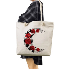 Floral Note Print Women Beach Bags Casual High Capacity Handbags Red Rose Tote B