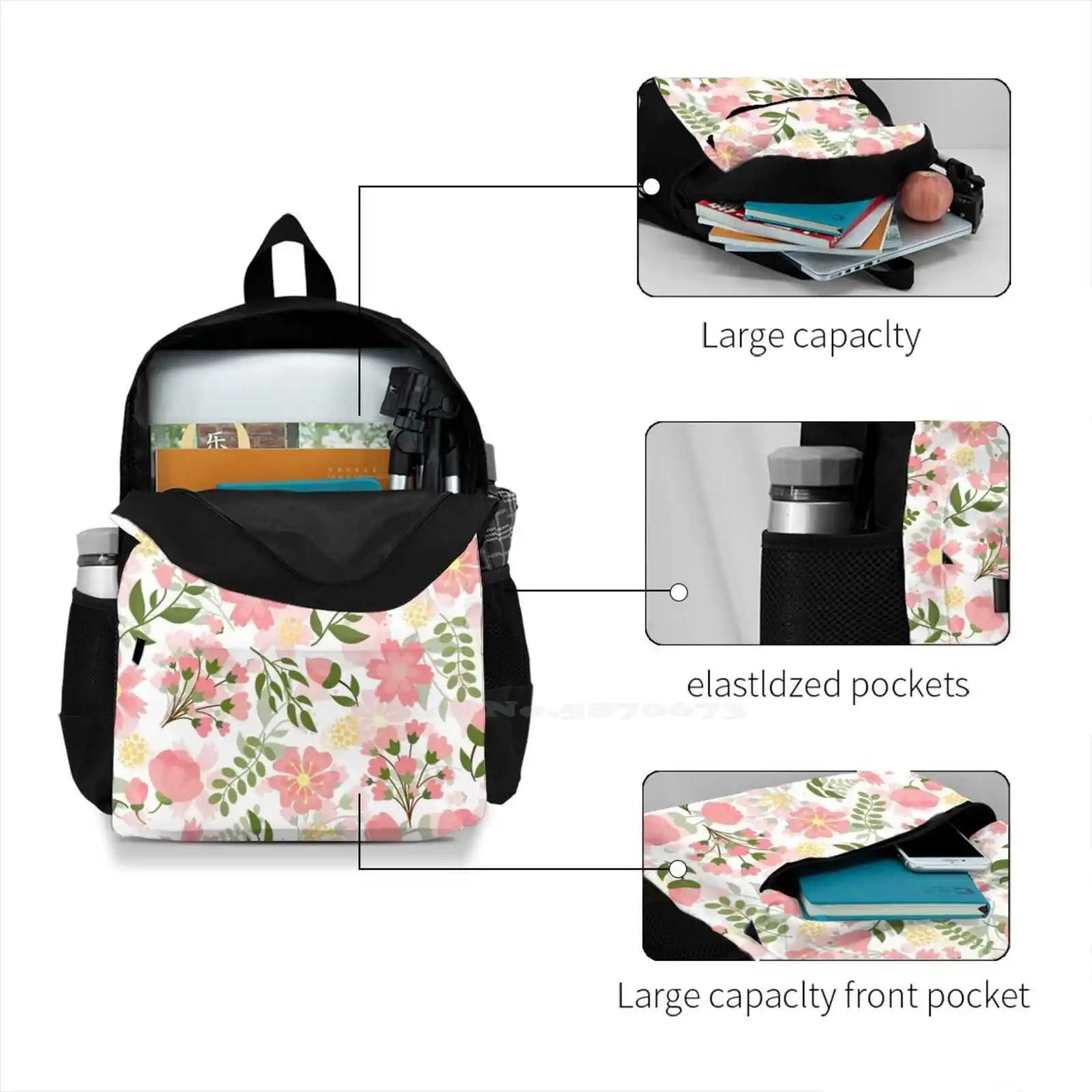 Floral Patterns School Bag Big Capacity Backpack Laptop 15 Inch