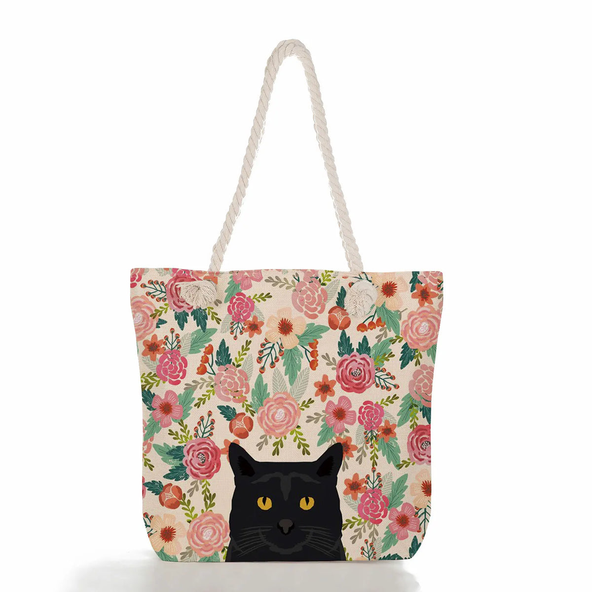 Floral Pet Print Tote Bag Women Handbag Reusable Shopping Bag Large