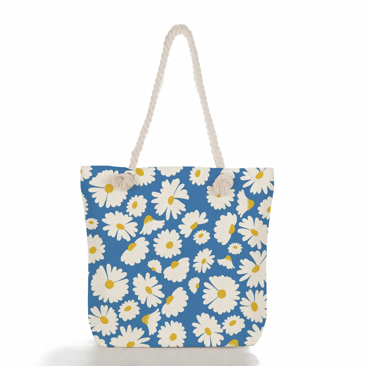 Floral Print Linen Tote Bag Plant Shoulder Eco Shopping Beach Bag
