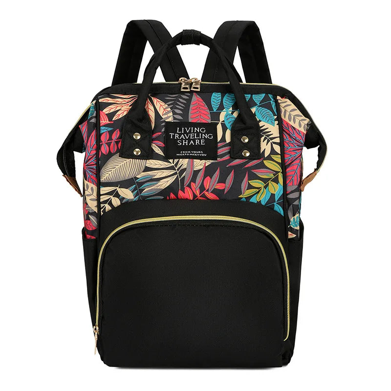Floral Printed Backpack Mommy Bag Large Capacity Waterproof Antifouling Backpack