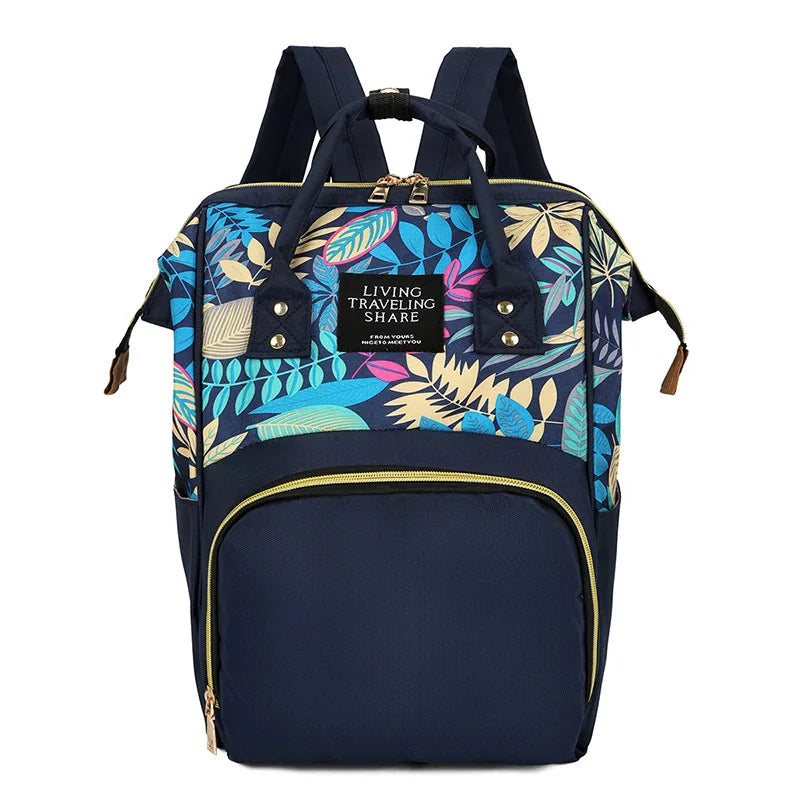 Floral Printed Backpack Mommy Bag Large Capacity Waterproof Antifouling Backpack